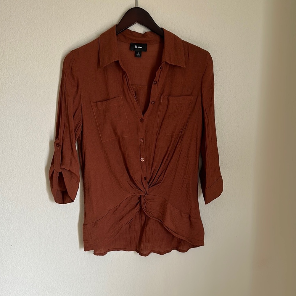 Brown button up top- size M